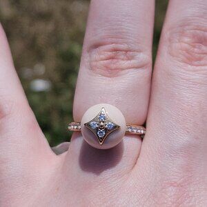 Louis Vuitton 18K Rose Gold & Diamond Color Blossom Opal Fashion Ring Size 5.75